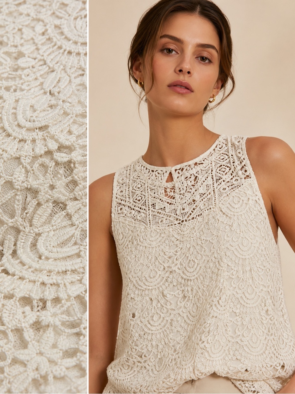 CATO Ivory Lace Tank Top Plus Size 22/24 Boho Crochet Overlay Flowy Swing Top